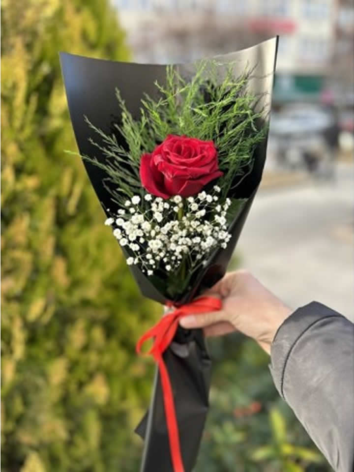 Tek Kırmızı Gül Buketi, Güzelbahçe Çiçekçi